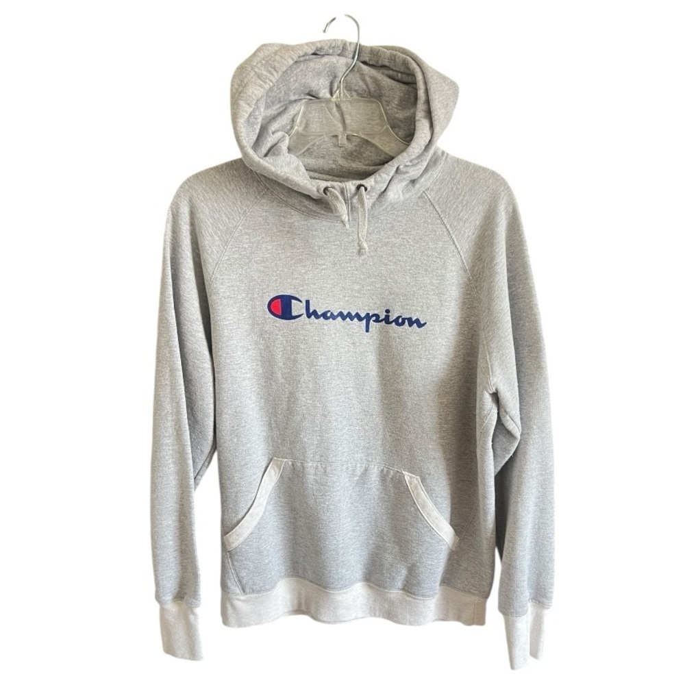 Champion grey hoodie with embroidered logo on the chest